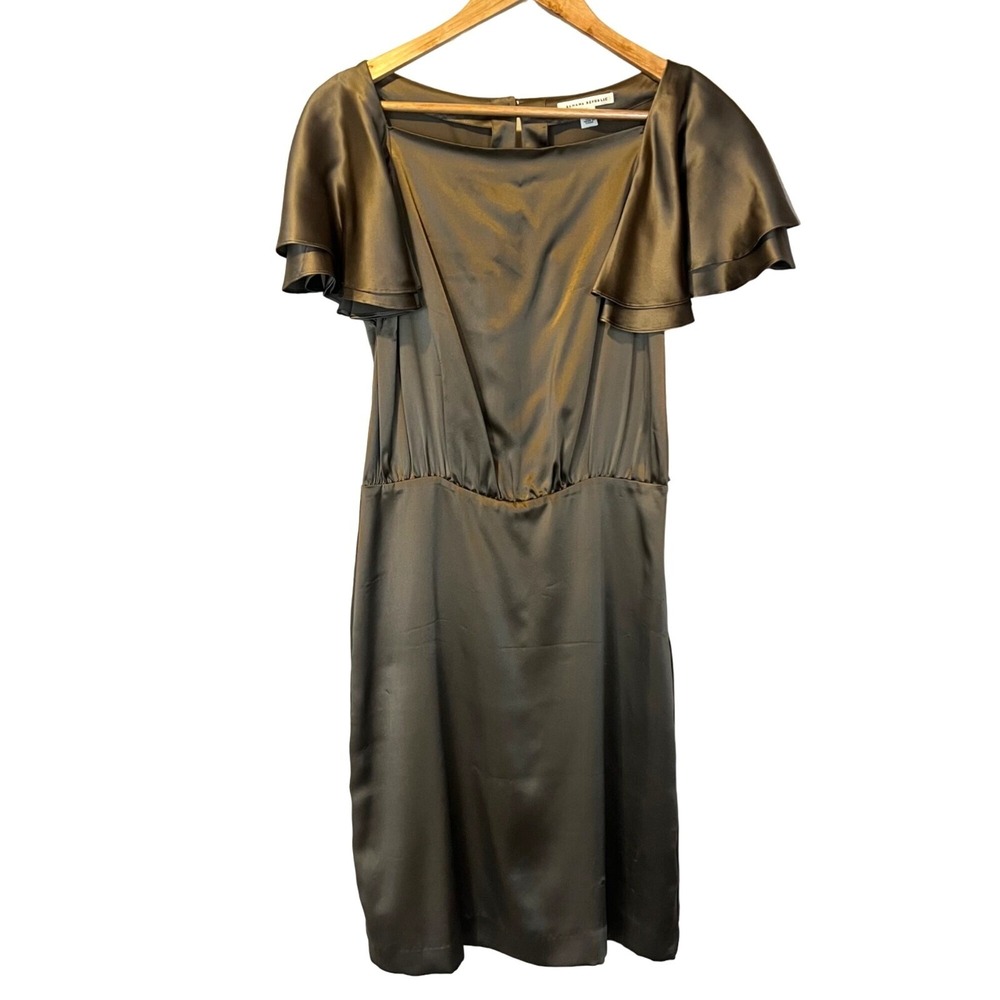 Banana Republic Silk Satin Flutter Sleeve Cocktail Dress 4 Bronze Quiet Luxury